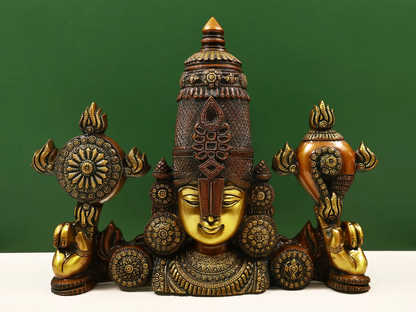 Brassaura® Lord Balaji Bust Brass Statue | Height 15 Inches & Weight 9.76 kgs