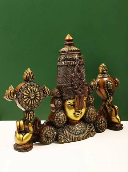 Brassaura® Lord Balaji Bust Brass Statue | Height 15 Inches & Weight 9.76 kgs