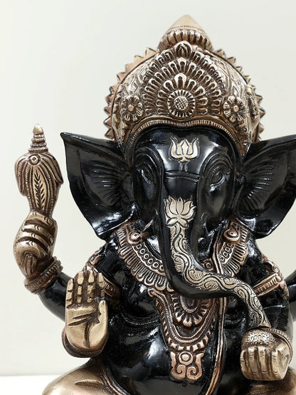 Brassaura™ Black & Antique Finish Lord Ganesha Idol | Height 9 Inches & Weight 3.94 kgs
