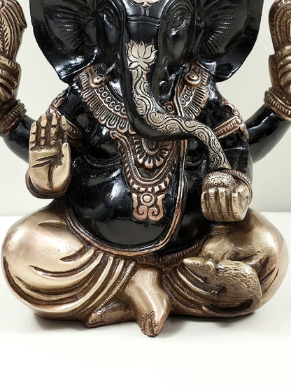 Brassaura™ Black & Antique Finish Lord Ganesha Idol | Height 9 Inches & Weight 3.94 kgs