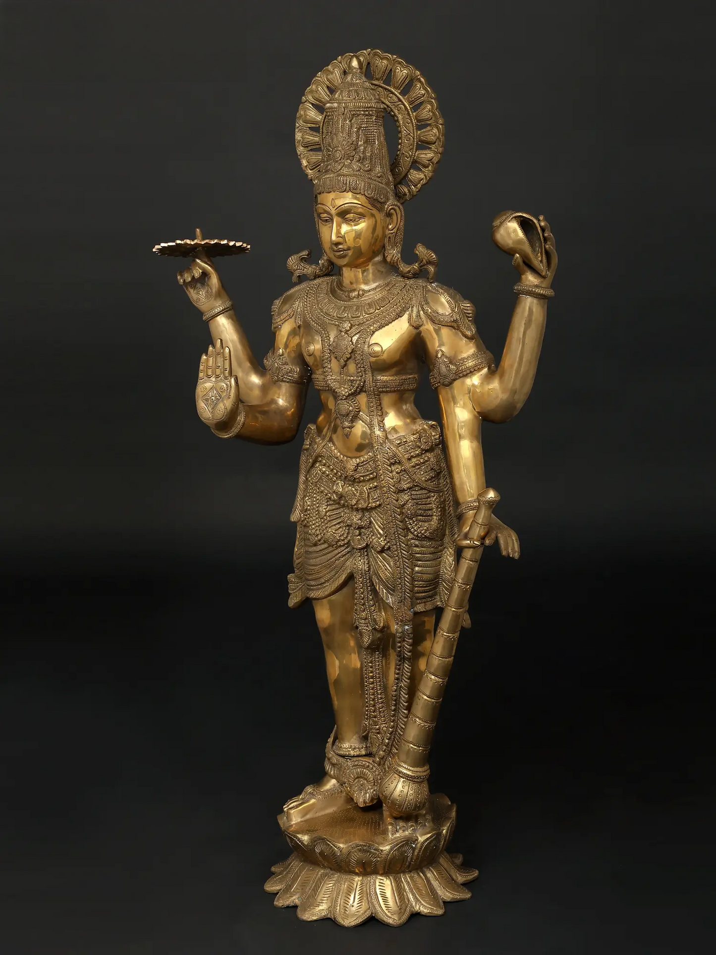 ब्रसौरा® ब्रास विष्णु प्रतिमा | ऊँचाई 38 इंच और वज़न 28.54 किग्रा