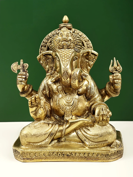 Brassaura® Classic Seated Ganesha Idol | Height 9.05 Inches & Weight 5.79 kgs