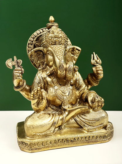 Brassaura® Classic Seated Ganesha Idol | Height 9.05 Inches & Weight 5.79 kgs