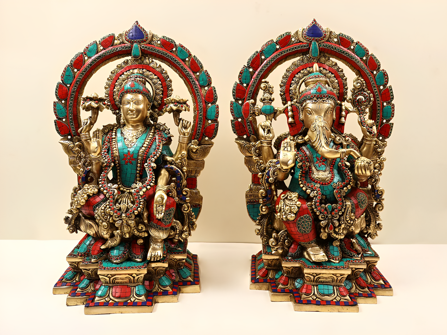 Brassaura™ Lakshmi & Ganesha Idol Set with Inlay Stonework | Height 22 Inches & Weight 44 kgs