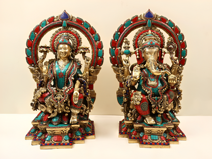 Brassaura™ Lakshmi & Ganesha Idol Set with Inlay Stonework | Height 22 Inches & Weight 44 kgs