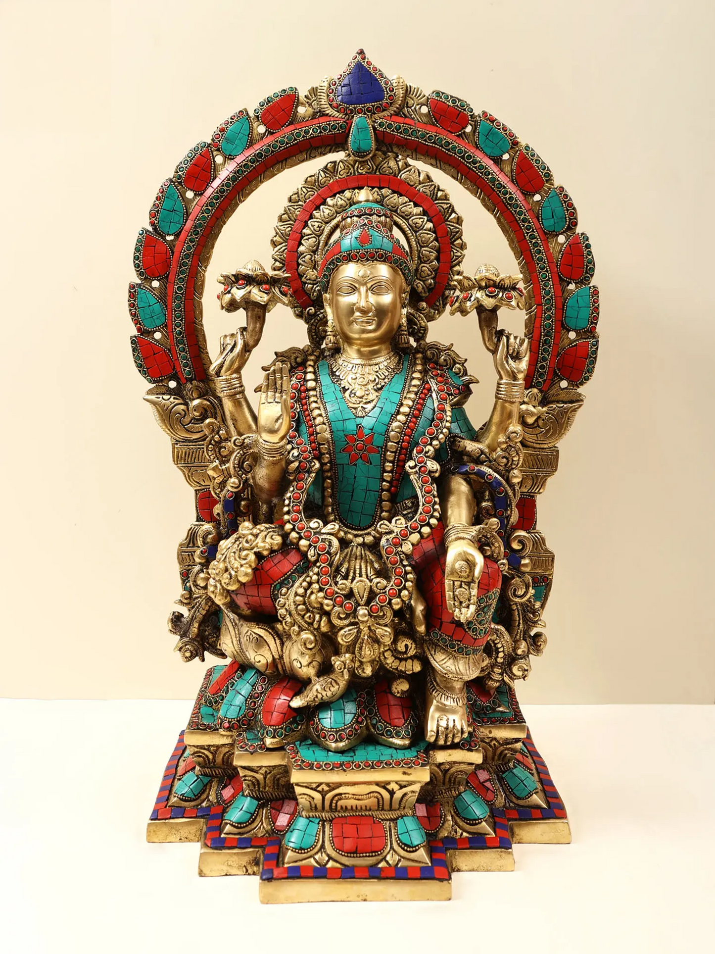 Brassaura™ Lakshmi & Ganesha Idol Set with Inlay Stonework | Height 22 Inches & Weight 44 kgs