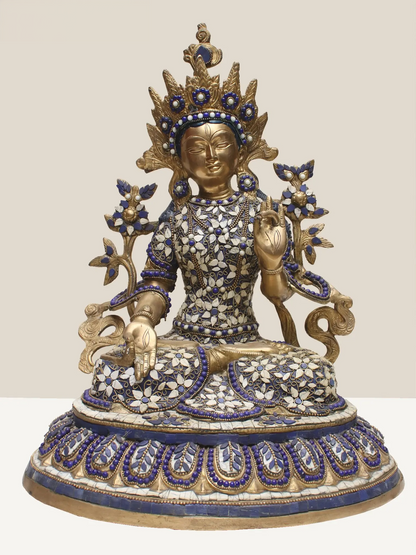 Brassaura® Brass Goddess Tara Statue with Stonework | Height 17.91 Inches & Weight 10.53 kg