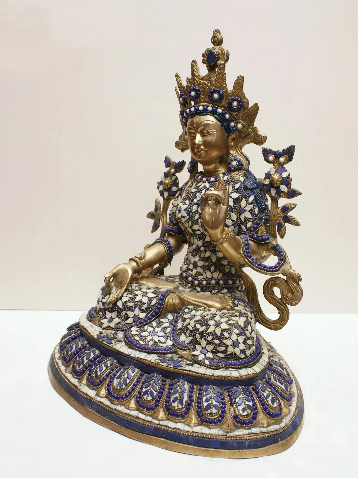 Brassaura® Brass Goddess Tara Statue with Stonework | Height 17.91 Inches & Weight 10.53 kg