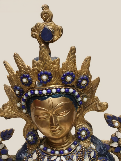 Brassaura® Brass Goddess Tara Statue with Stonework | Height 17.91 Inches & Weight 10.53 kg