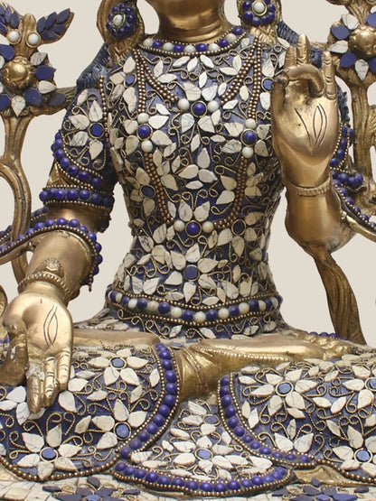 Brassaura® Brass Goddess Tara Statue with Stonework | Height 17.91 Inches & Weight 10.53 kg