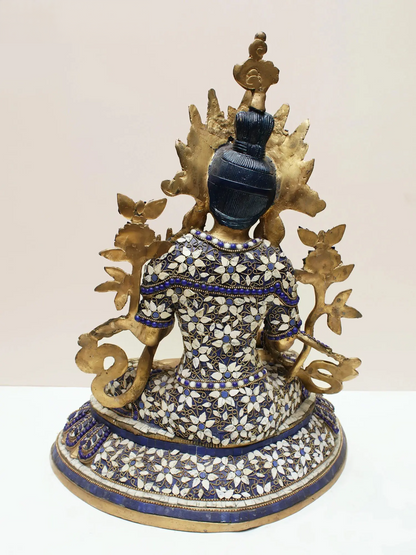 Brassaura® Brass Goddess Tara Statue with Stonework | Height 17.91 Inches & Weight 10.53 kg