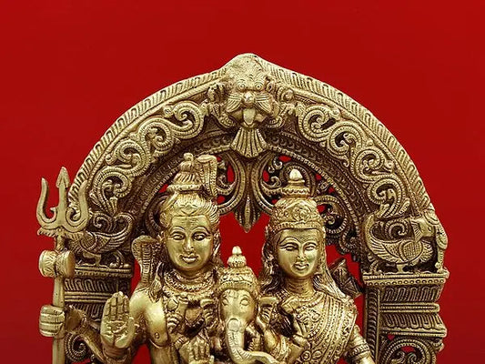 Brassaura™ 黄铜湿婆神一家雕像 | 高12英寸，重6.80千克