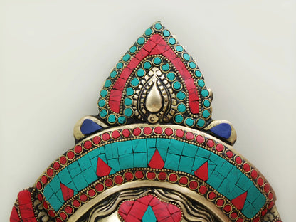 Brassaura® Brass Kali Face Wall Mask with Stone Inlay | Height 10 Inches & Weight 1.96 kgs