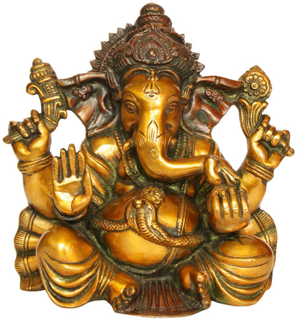 Brassaura™ Seated Lord Ganesha Brass Statue | Height 8.7 Inches & Weight 5 kgs