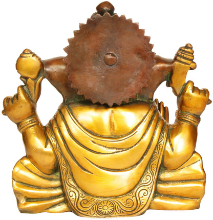 Brassaura™ Seated Lord Ganesha Brass Statue | Height 8.7 Inches & Weight 5 kgs