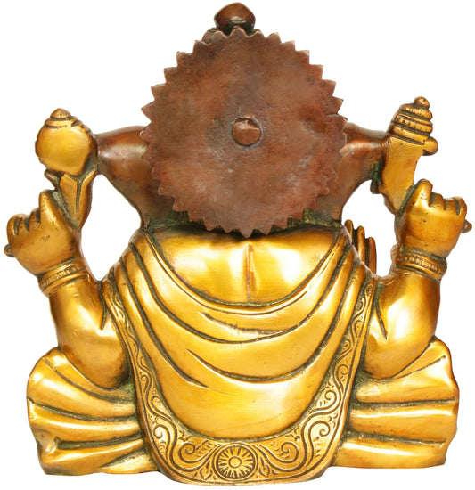 Brassaura™ Seated Lord Ganesha Brass Statue | Height 8.7 Inches & Weight 5 kgs