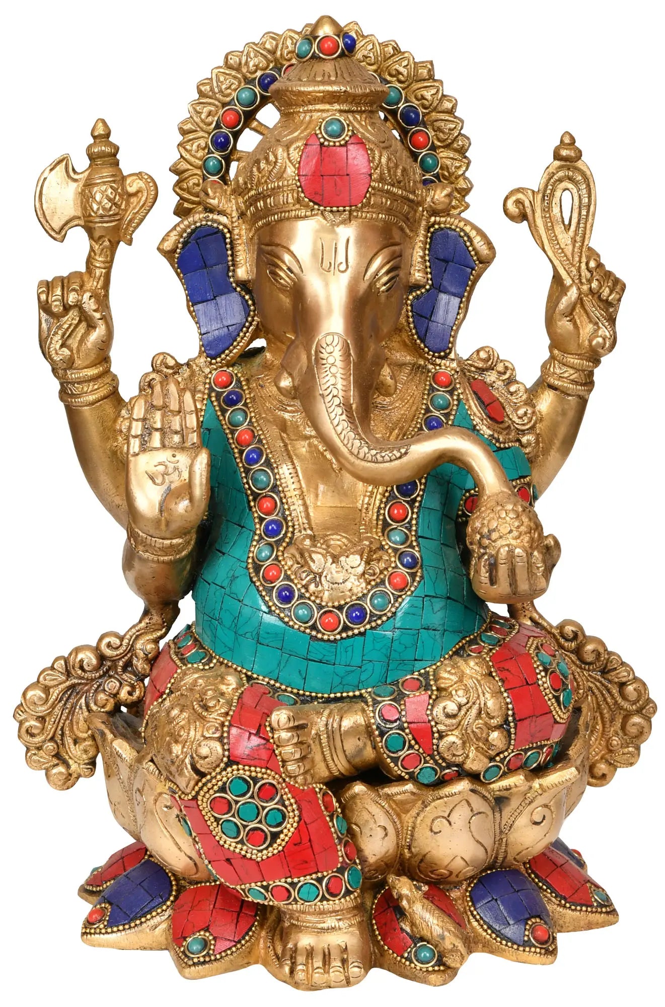 Brassaura® Seated Ganesha with Inlay Work | Height 12.20 Inches & Weight 7.50 kgs