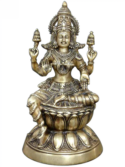 Brassaura® Goddess Lakshmi Seated on Lotus | Brass Statue | Height 12 Inches & Weight 6.68 kgs