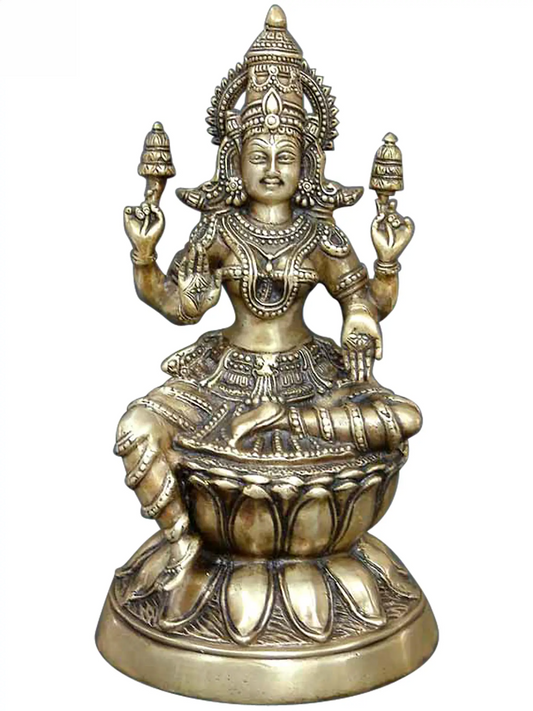 Brassaura® Goddess Lakshmi Seated on Lotus | Brass Statue | Height 12 Inches & Weight 6.68 kgs