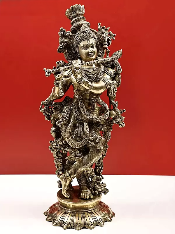 Brassaura® Brass Krishna Statue | Height 27 Inches & Weight 14.80 kg