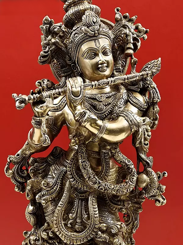 Brassaura® Brass Krishna Statue | Height 27 Inches & Weight 14.80 kg
