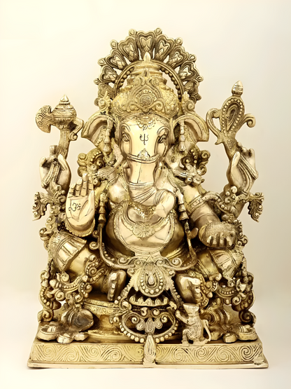 Brassaura® Majestic Seated Ganesha with Ornate Prabhavali | Height 19.29 Inches & Weight 24.50 kgs