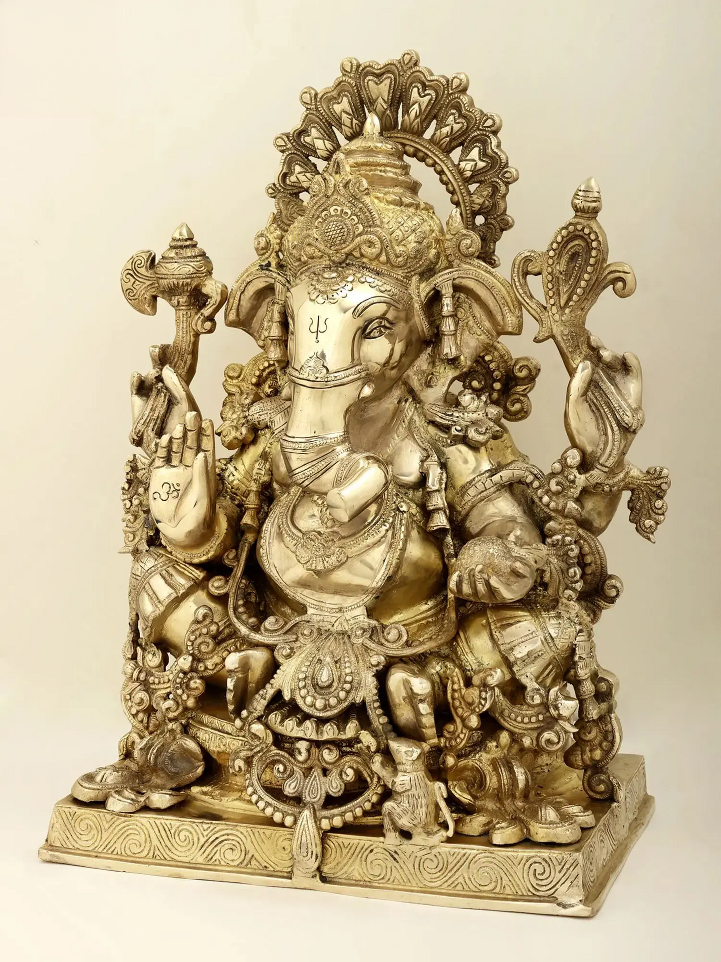Brassaura® Majestic Seated Ganesha with Ornate Prabhavali | Height 19.29 Inches & Weight 24.50 kgs