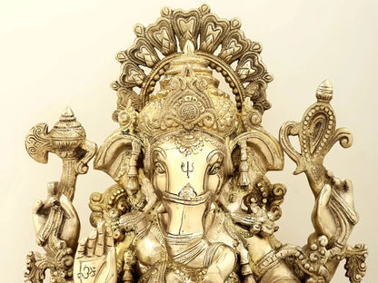 Brassaura® Majestic Seated Ganesha with Ornate Prabhavali | Height 19.29 Inches & Weight 24.50 kgs