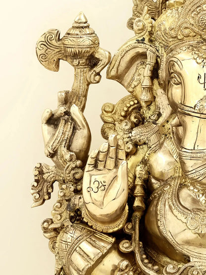 Brassaura® Majestic Seated Ganesha with Ornate Prabhavali | Height 19.29 Inches & Weight 24.50 kgs