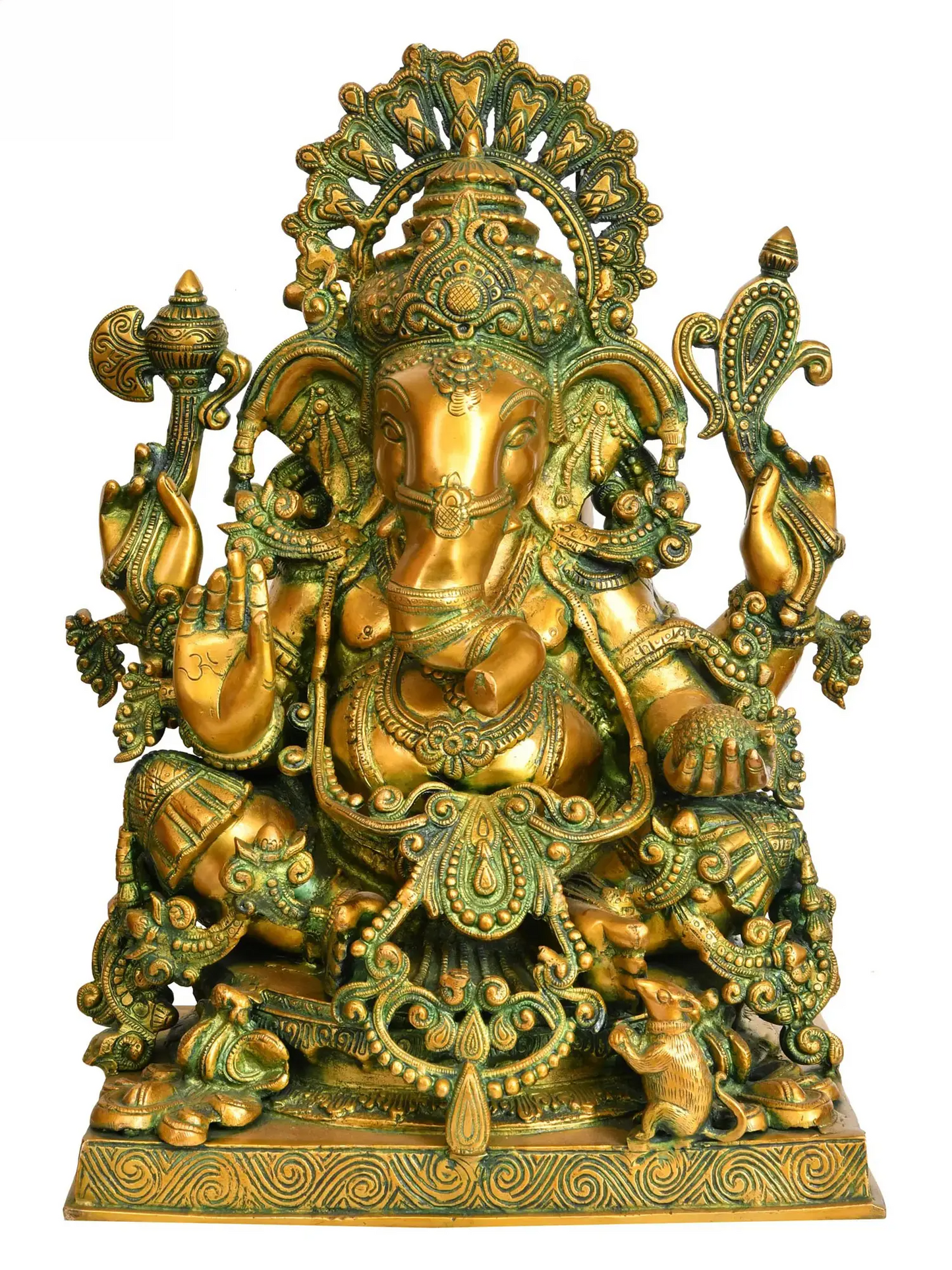 Brassaura® Majestic Seated Ganesha with Ornate Prabhavali | Height 19.29 Inches & Weight 24.50 kgs