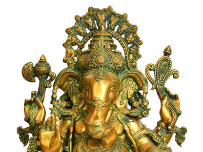Brassaura® Majestic Seated Ganesha with Ornate Prabhavali | Height 19.29 Inches & Weight 24.50 kgs