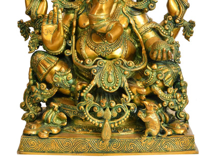 Brassaura® Majestic Seated Ganesha with Ornate Prabhavali | Height 19.29 Inches & Weight 24.50 kgs