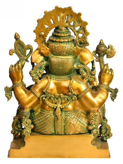 Brassaura® Majestic Seated Ganesha with Ornate Prabhavali | Height 19.29 Inches & Weight 24.50 kgs