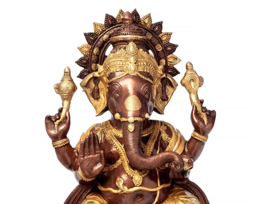 Brassaura® Grand Lord Ganesha in Blessing Posture | Dual Tone Brass Statue | Height 35.24 Inches & Weight 48.80 kgs