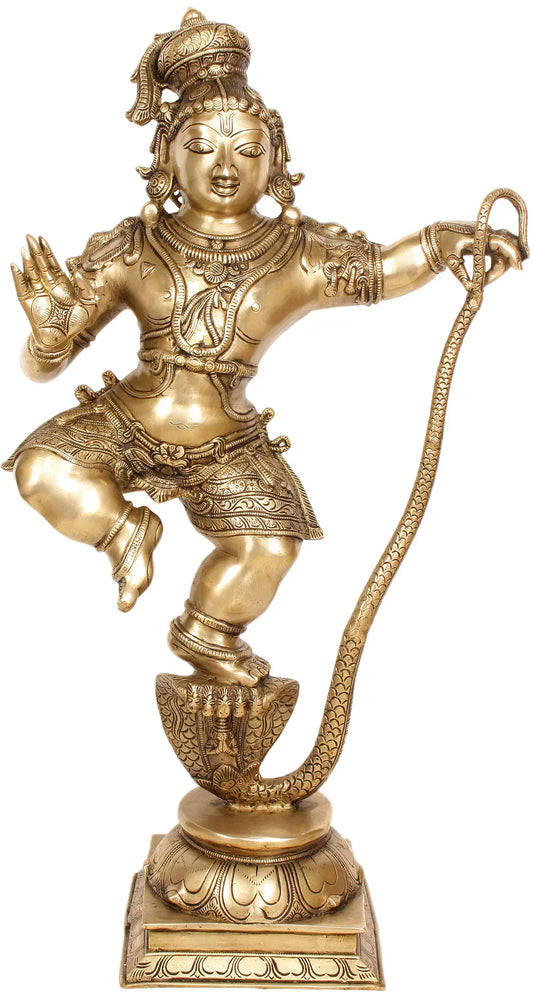 Brassaura® Brass Dancing Krishna on Sheshnaag Statue | Height 34.06 Inches & Weight 26.66 kg